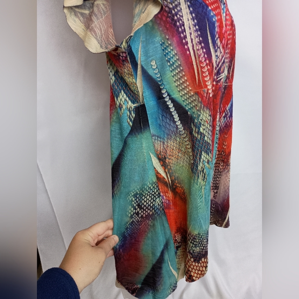 UNITY WORLD WEAR‎ Artsy Colorful Multicolor,Mob Wife, Animal Print V-Neck Top - Picture 5 of 7